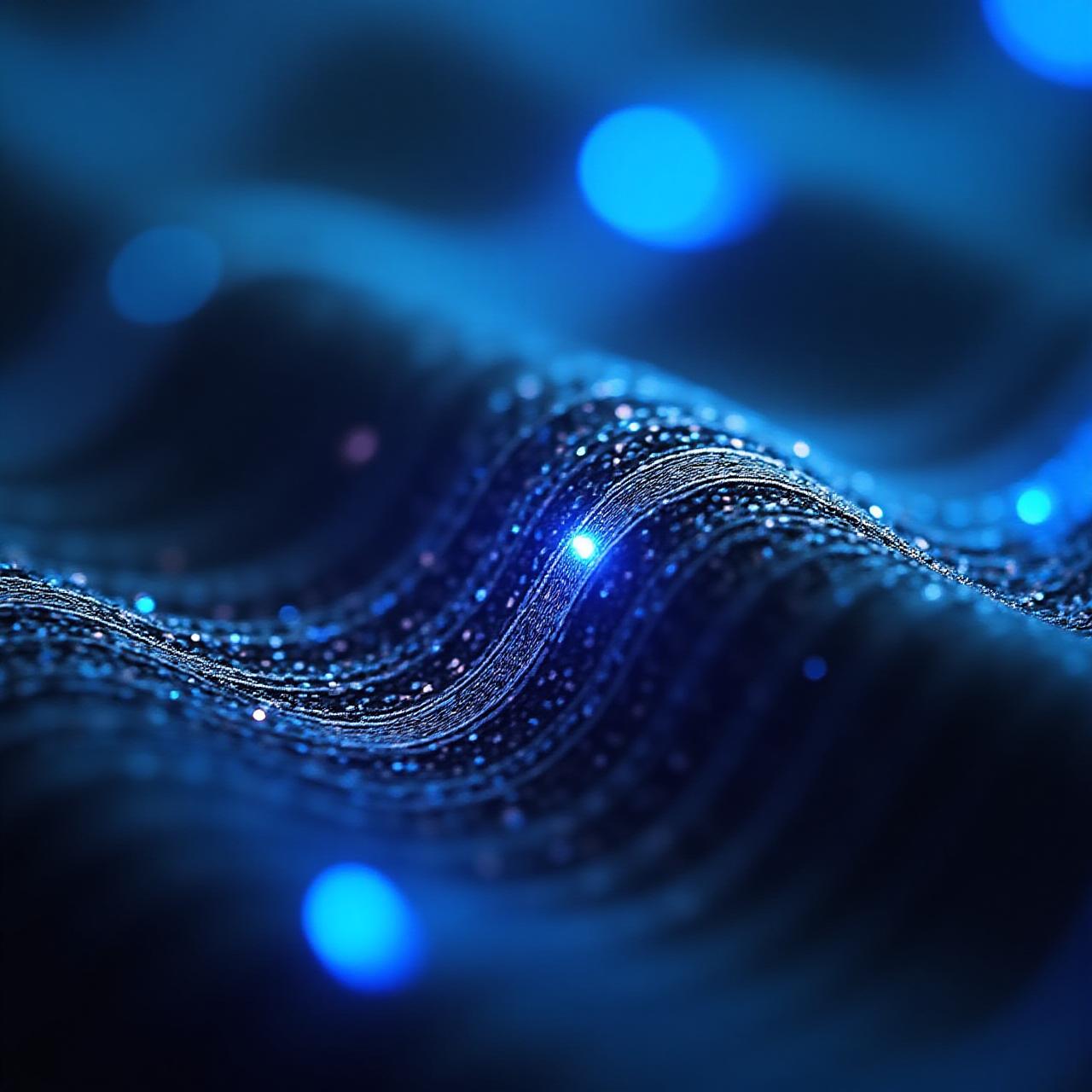 光る導電性糸が織り込まれた未来的な布地